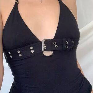 Black Belted Halter Bodysuit